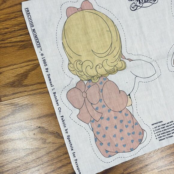 Vintage Precious Moments Fabric Panel Boy With Bear Girl With Bunny Pillow Panel - Picture 4 of 4